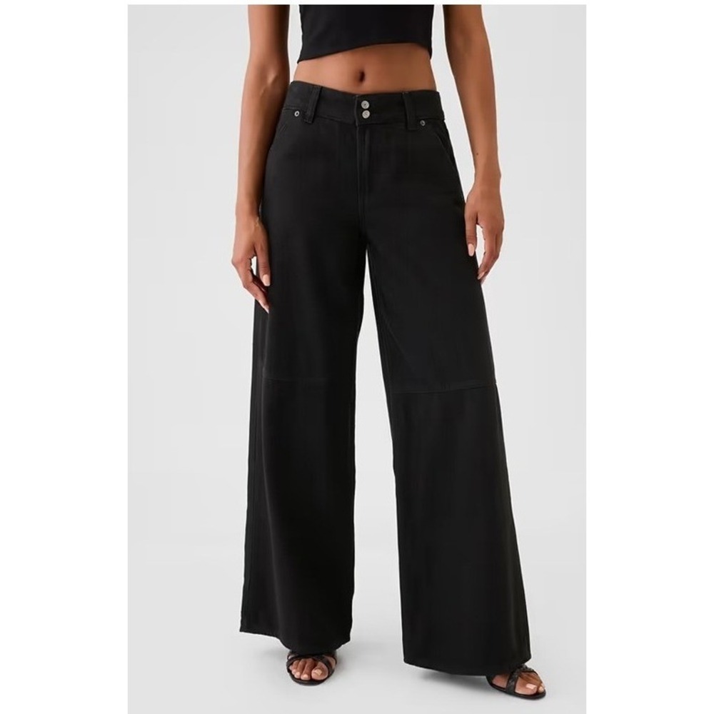 Gap Baggy Mid Rise Wide‎ Leg Jeans Women's 28 6R Black Noir Tencel Lyocell